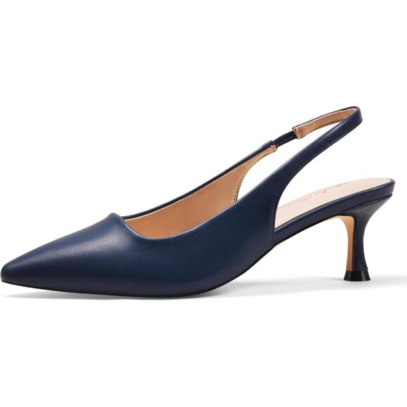 🆕Women Blue Trendy Closed Toe Sling Back Kitten Heels Low Dressy Pumps - Picture 1 of 8